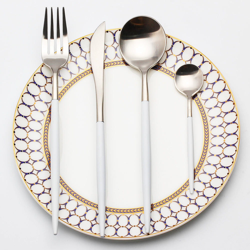 LEKOCH® 4 Pieces Classical Series Silver&White Cutlery - lekochshop