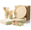 LEKOCH 200 pcs Disposable 100% Bamboo Plates 10 inch, Cutlery, Paper Napkins, Cups Party Set, Biodegradable Disposable Bamboo Dishes Set for 25 Guests