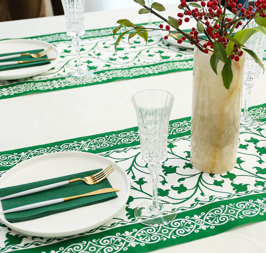 LEKOCH Disposable Green Airlaid Paper Table Runners Roll Placemats Line Feel for Dining Table Cover