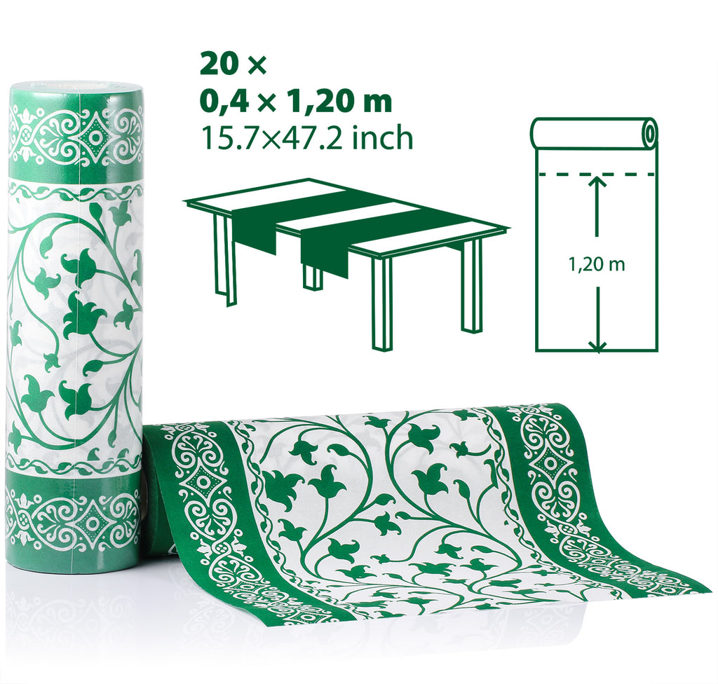 LEKOCH Disposable Green Airlaid Paper Table Runners Roll Placemats Line Feel for Dining Table Cover