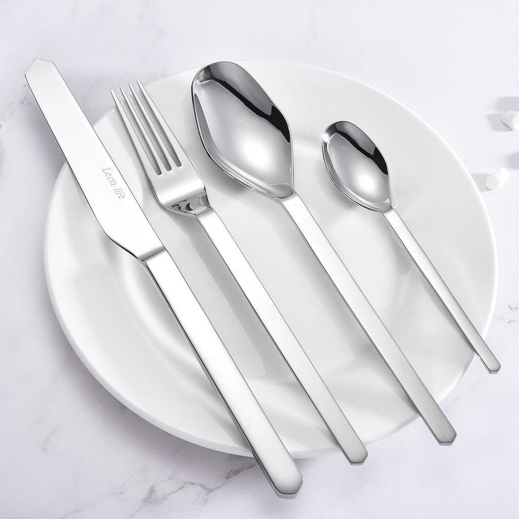LEKOCH® Modern Series Silver Cutlery Mirror Polish Flatware Set Of 4 - lekochshop
