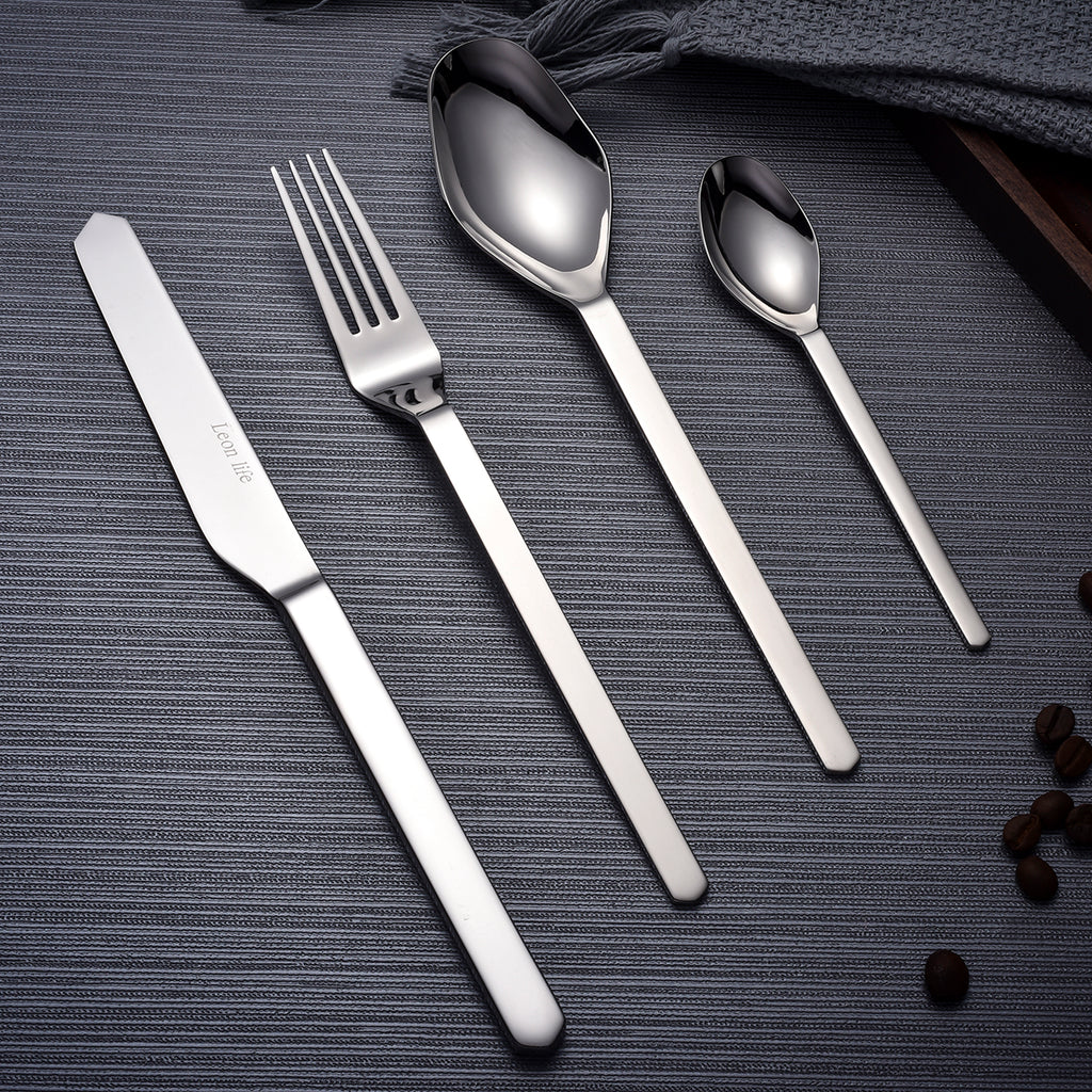LEKOCH® Modern Series Silver Cutlery Mirror Polish Flatware Set Of 4 - lekochshop