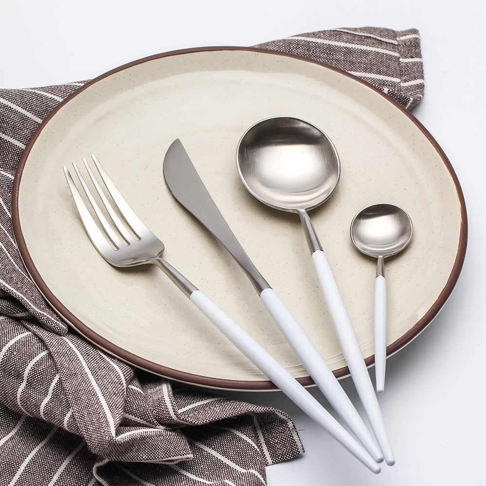 LEKOCH® 4 Pieces Classical Series Silver&White Cutlery - lekochshop