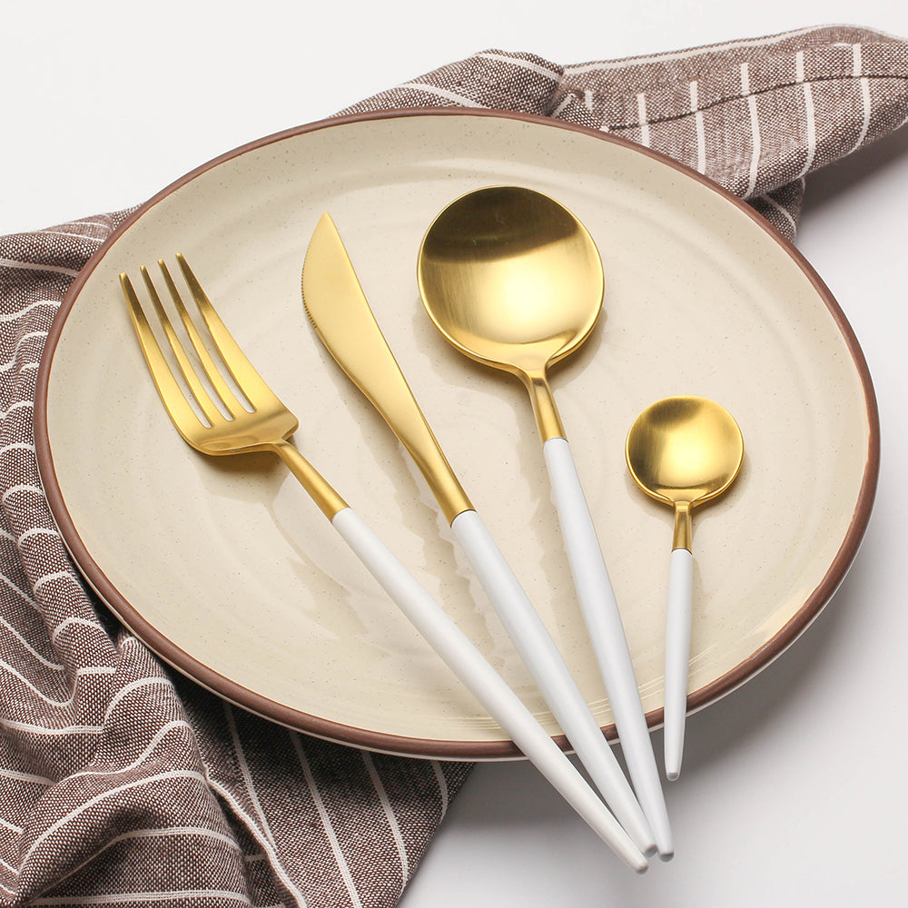 LEKOCH® 4 Pieces Classical Series Gold&White Cutlery - lekochshop