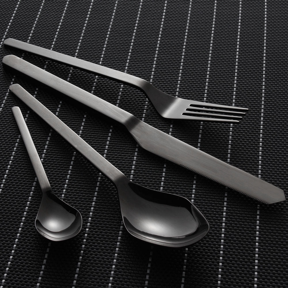 LEKOCH® 8 Pieces Stainless Steel Mirror Polished Cutlery Black Silverware Set Service for 2 Person