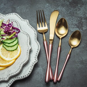 LEKOCH® 4 Pieces Luxurious Series Gold With Pink Cutlery - lekochshop