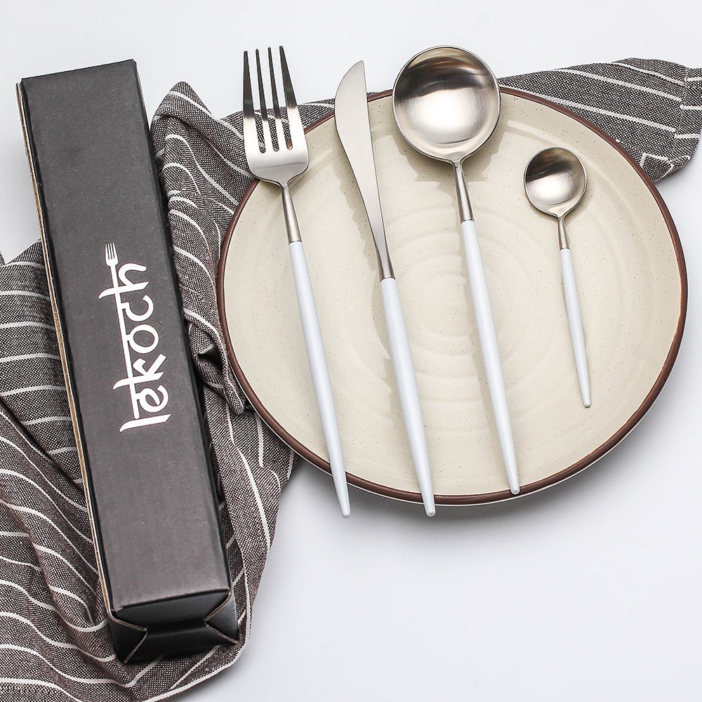 LEKOCH® 4 Pieces Classical Series Silver&White Cutlery - lekochshop
