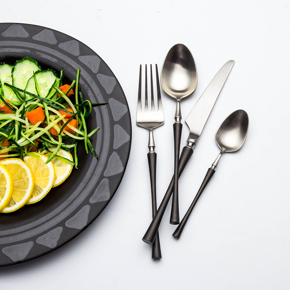 LEKOCH® 4 Pieces Azure Dragon Matte Silver With Black Cutlery Set - lekochshop