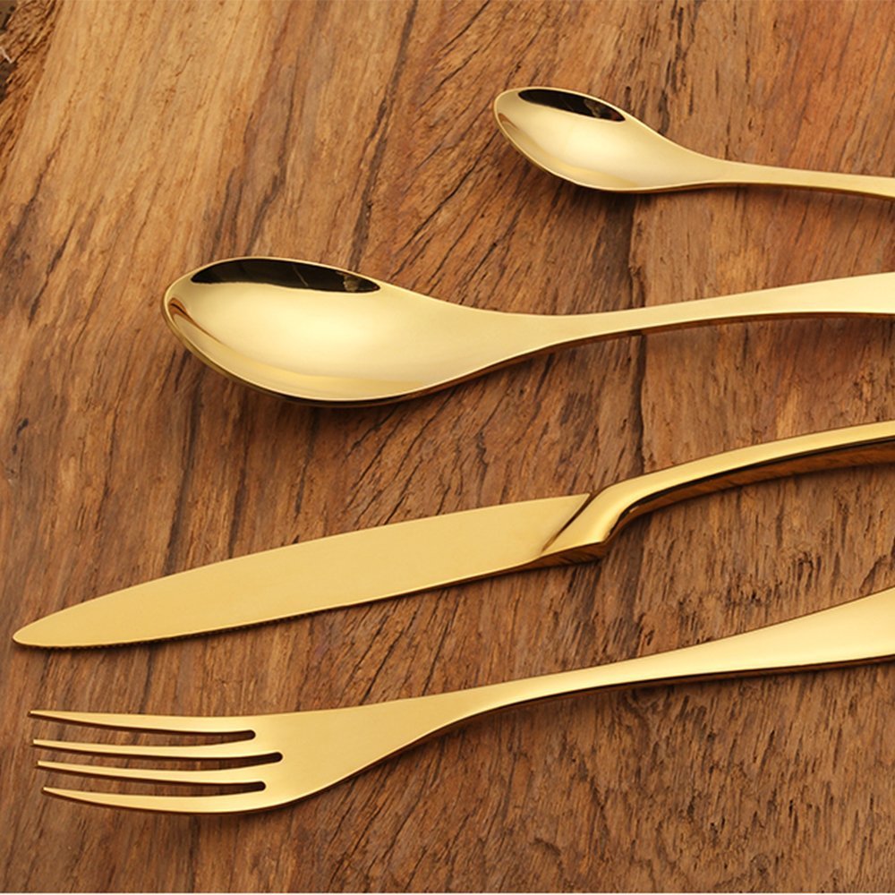 LEKOCH® 24 Pieces Stainless Steel Flatware Gold Cutlery Set for 6 Person