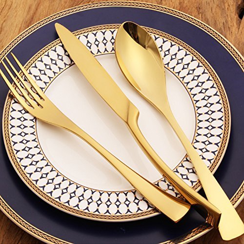 LEKOCH® 24 Pieces Stainless Steel Flatware Gold Cutlery Set for 6 Person