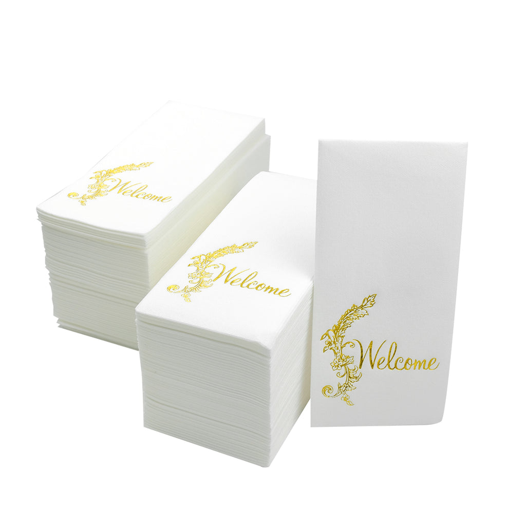 LEKOCH 100 PCS Welcome Air Laid Letter Paper Napkins for Wedding, Disposable Napkins with Elegant Design Perfect for Wedding Special Events