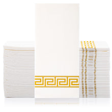 LEKOCH 100 pcs Airlaid Quality Foled White Napkins with Elegant Gold Degsin Disposable Linen Feel Paper Napkins for Wedding Parties Christmas 43 * 30 cm