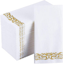 LEKOCH 100 pcs Airlaid Quality Foled White Napkins with Elegant Gold Degsin Disposable Linen Feel Paper Napkins for Wedding Parties Christmas 43 * 30 cm