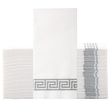 LEKOCH 100 pcs Airlaid Quality Foled White Napkins with Elegant Grey Degsin Disposable Linen Feel Paper Napkins for Wedding Parties Christmas 43 * 30 cm