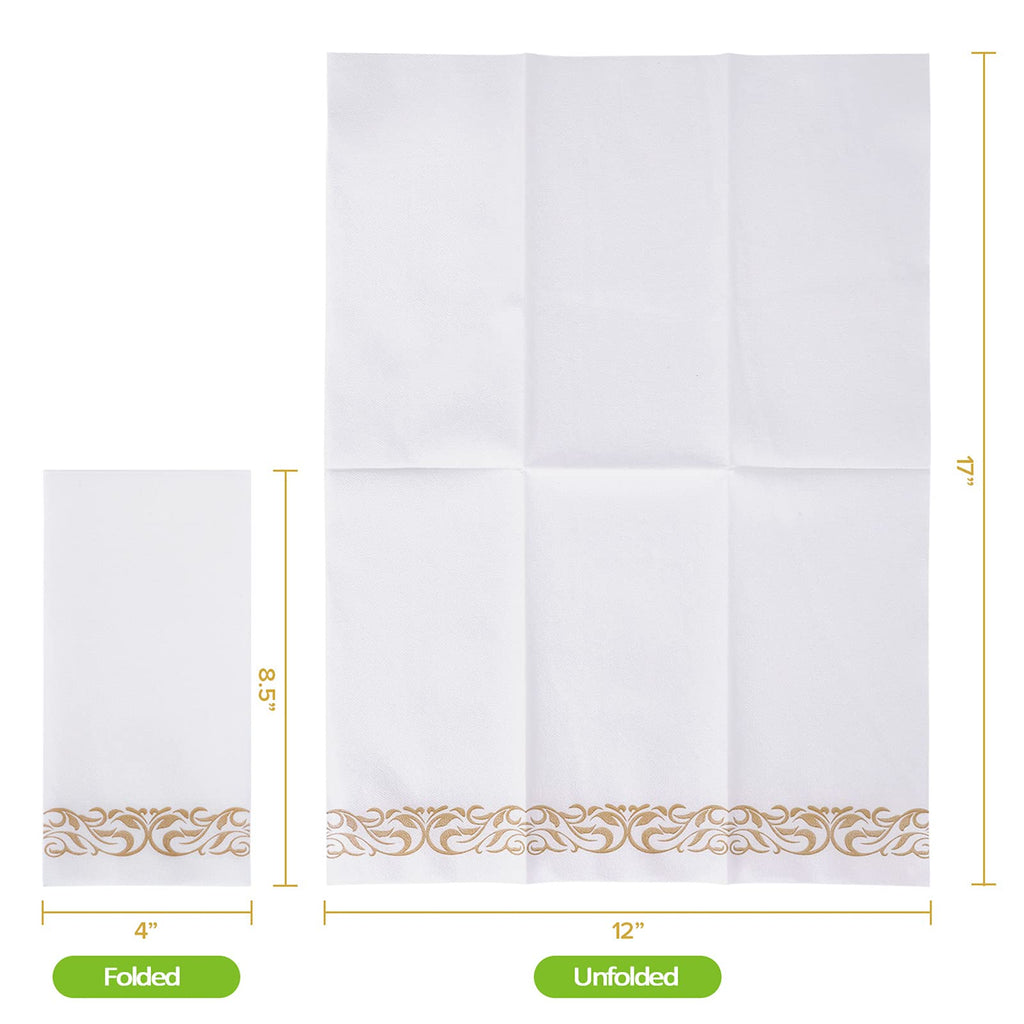 LEKOCH 100 pcs Airlaid Quality Foled White Napkins with Elegant Gold Degsin Disposable Linen Feel Paper Napkins for Wedding Parties Christmas 43 * 30 cm