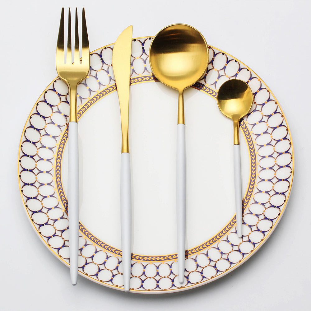 LEKOCH® 4 Pieces Classical Series Gold&White Cutlery - lekochshop