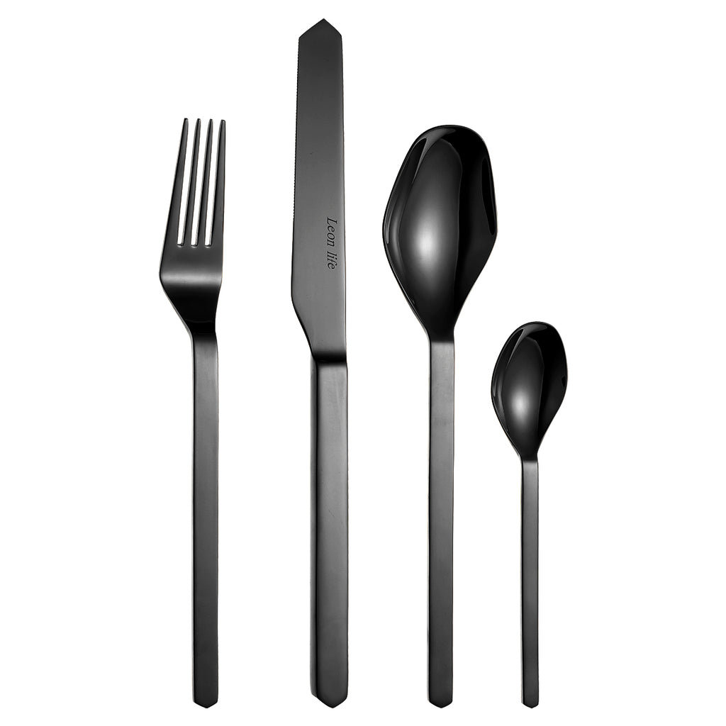 LEKOCH® 8 Pieces Stainless Steel Mirror Polished Cutlery Black Silverware Set Service for 2 Person