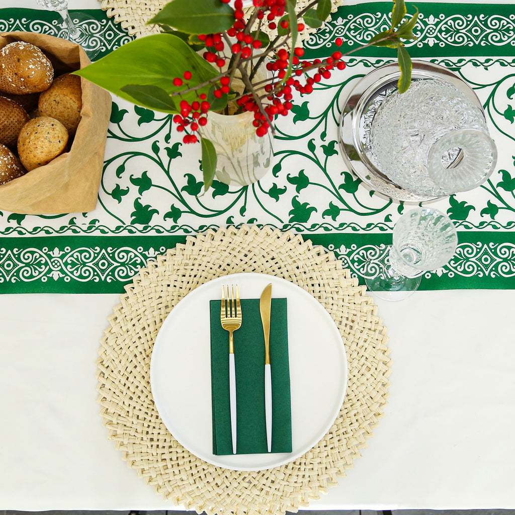 LEKOCH Disposable Green Airlaid Paper Table Runners Roll Placemats Line Feel for Dining Table Cover