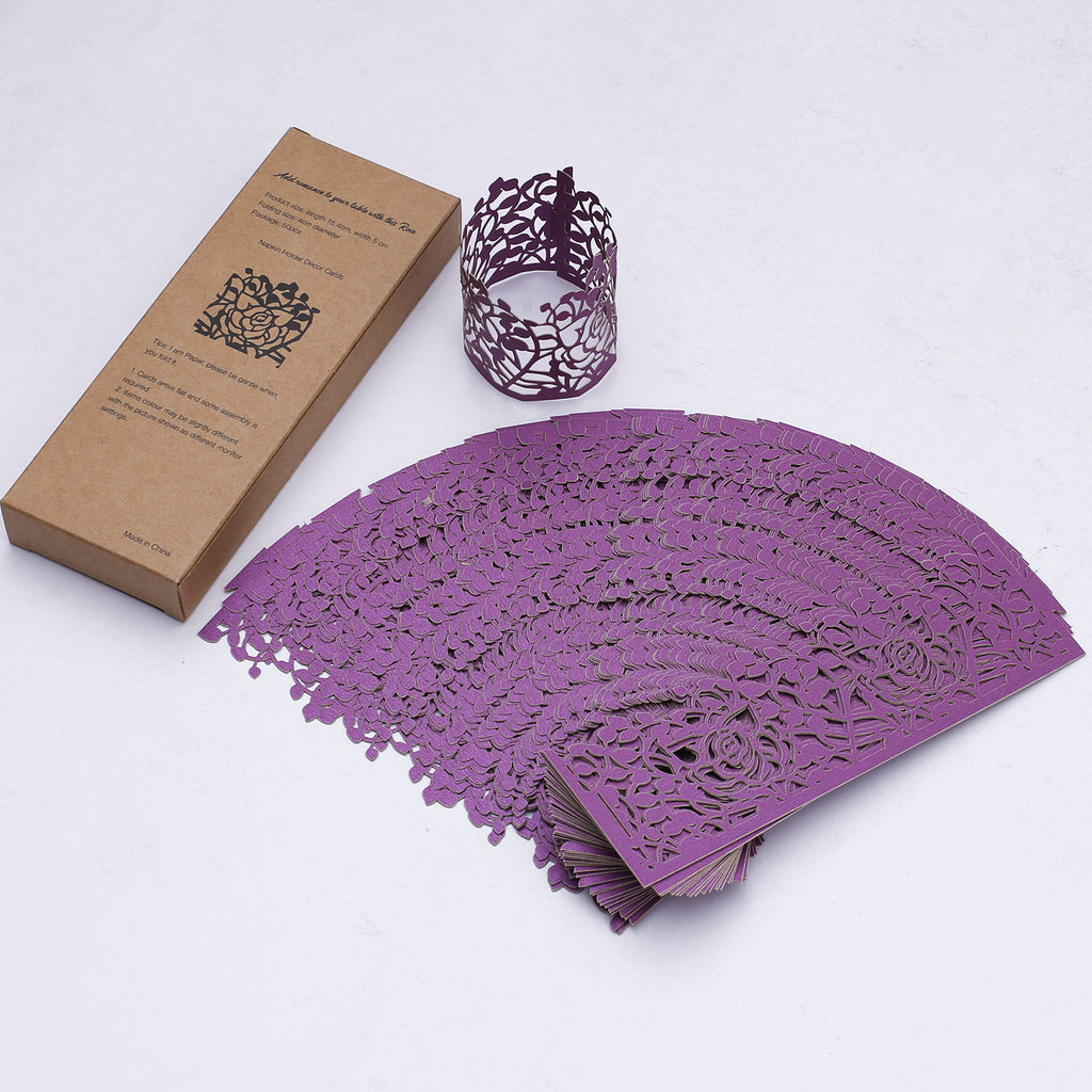 Lekoch 50pcs Disposable Rose Flower Paper Napkin Rings (Purple)