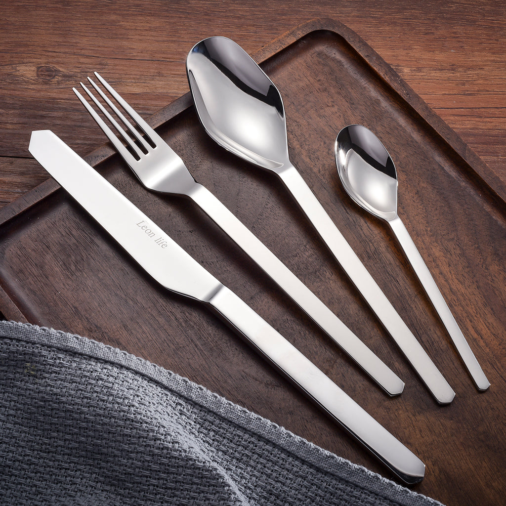 LEKOCH® Modern Series Silver Cutlery Mirror Polish Flatware Set Of 4 - lekochshop