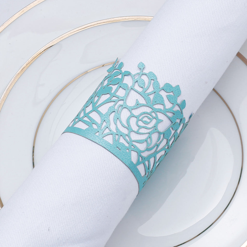 Lekoch 50pcs Disposable Rose Flower Paper Napkin Rings（Blue）