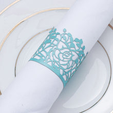 Lekoch 50pcs Disposable Rose Flower Paper Napkin Rings（Blue）