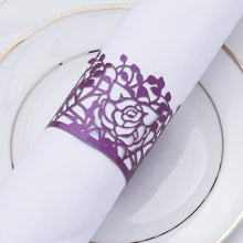Lekoch 50pcs Disposable Rose Flower Paper Napkin Rings (Purple)