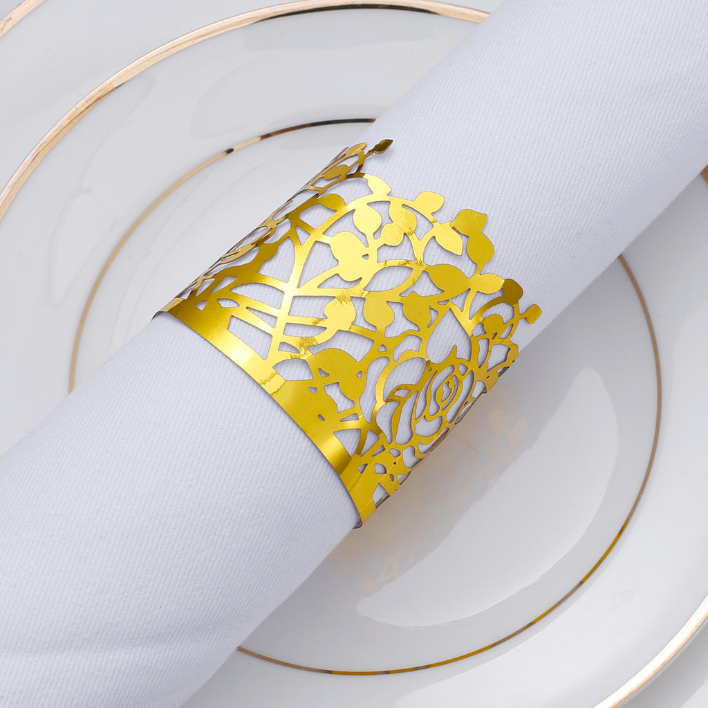 Lekoch 50pcs Disposable Rose Flower Paper Napkin Rings (Gold)