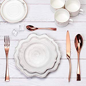 LEKOCH 24 Pieces Rose Gold Stainless Steel Flatware Cutlery Set for 6 Person