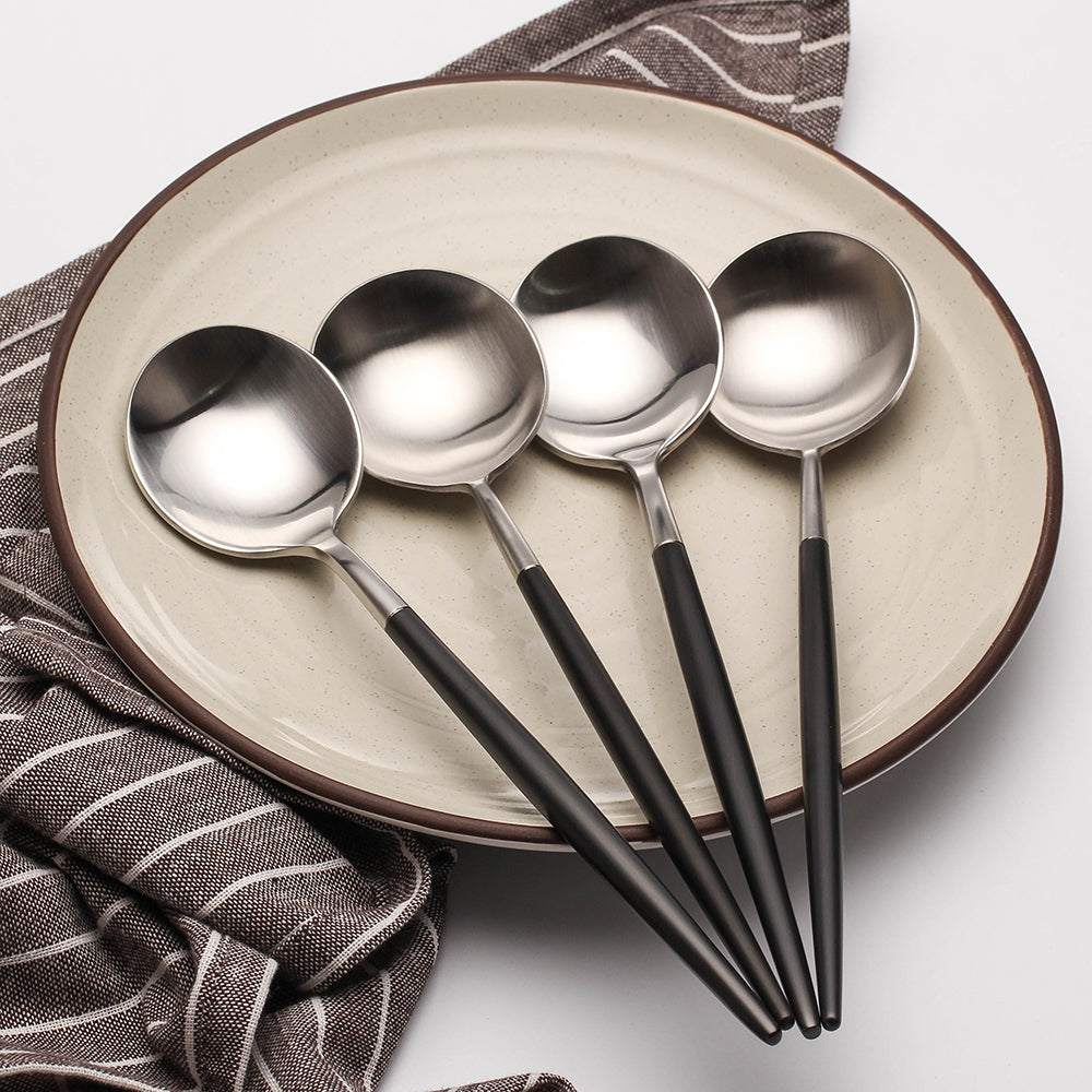 LEKOCH® 4 Pieces Classical Series Silver And Black Dinner Spoon - lekochshop