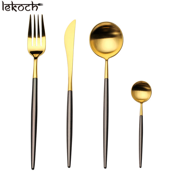 LEKOCH® 8 Pieces Stainless Steel Mirror Polished Cutlery Black