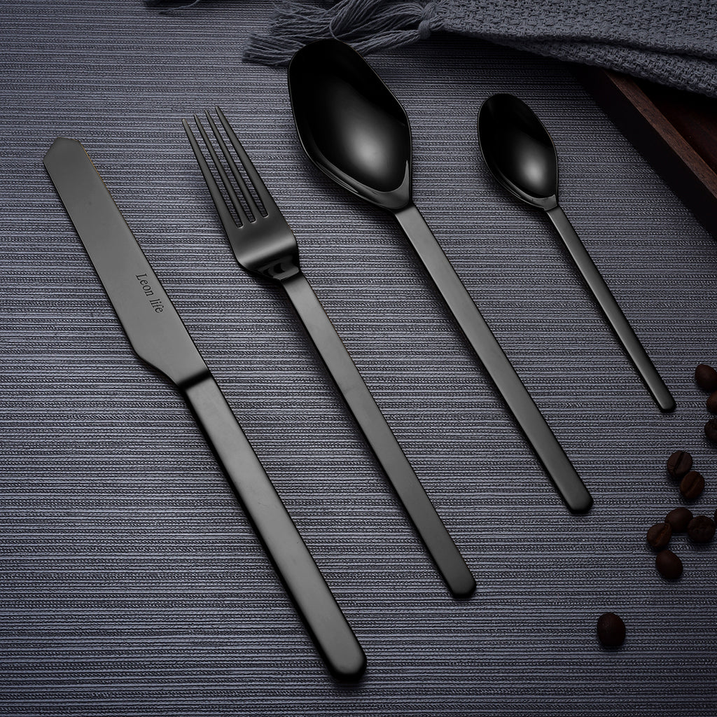 LEKOCH® 8 Pieces Stainless Steel Mirror Polished Cutlery Black