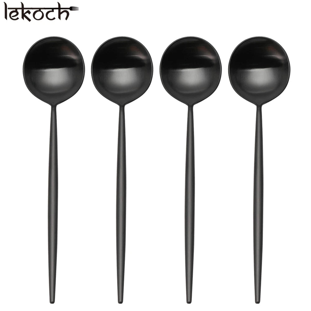 LEKOCH® 4 Pieces Classical Series Black Dinner Spoon - lekochshop