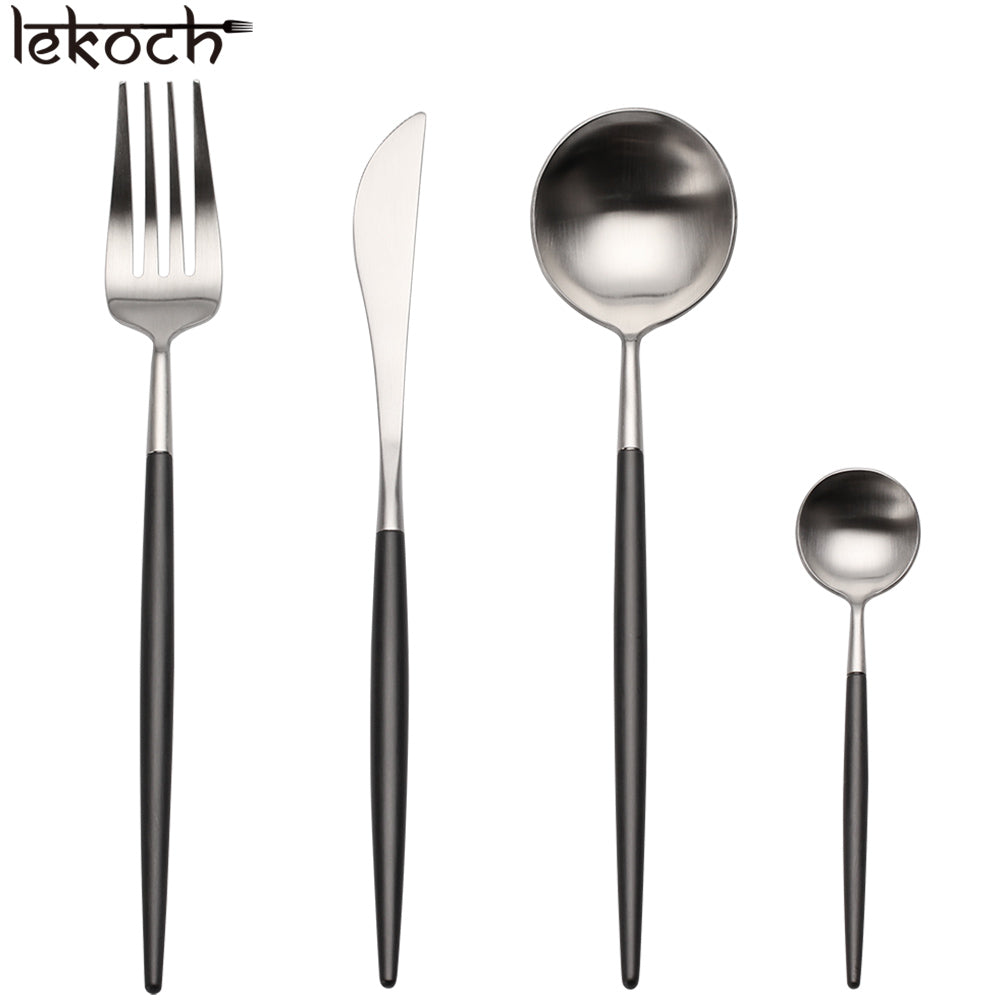 LEKOCH® 8 Pieces Stainless Steel Mirror Polished Cutlery Black Silverw –  lekochshop