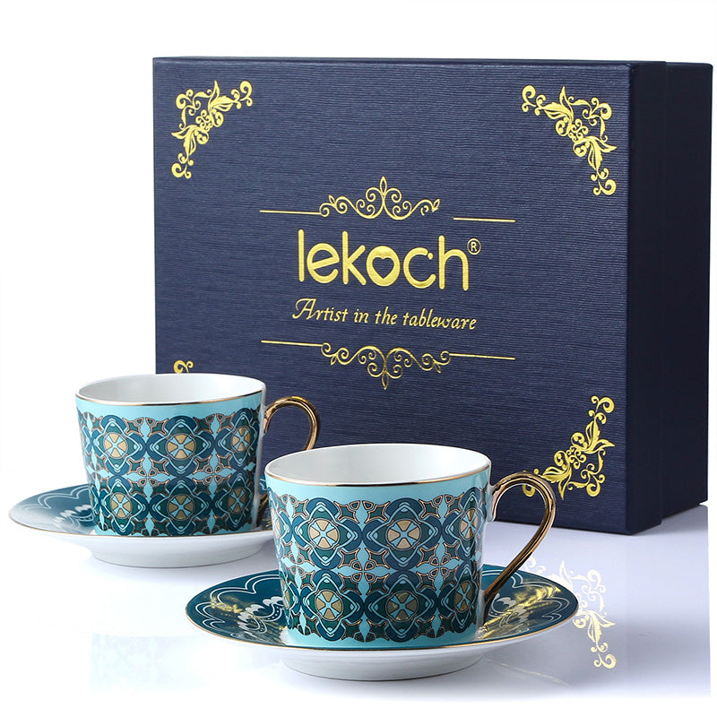 LEKOCH Ensembles de tasses à thé et soucoupes avec coffret cadeau, tasses à café en porcelaine fine 2 ensembles