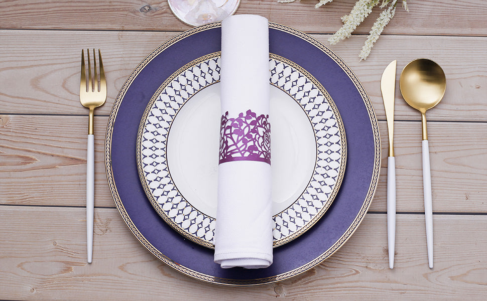 Lekoch 50pcs Disposable Rose Flower Paper Napkin Rings (Purple