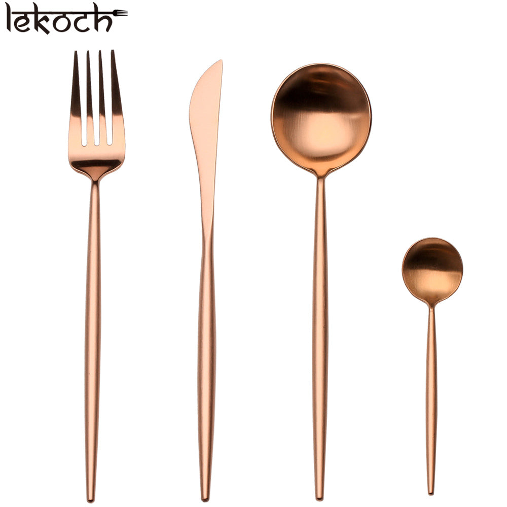 LEKOCH® 4 Pieces Classical Series Rosegold Cutlery - lekochshop