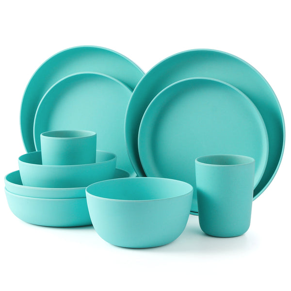LEKOCH Blue Eco Friendly Bambus Geschirr Set 10 Stück füt 2 Personen