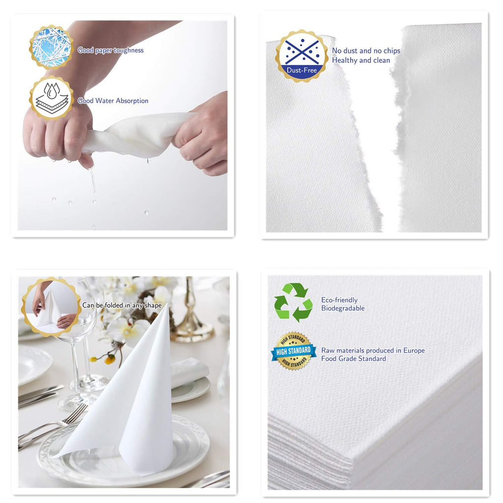 LEKOCH 50PCS Papier blanc jetable Serviettes de table, Linge Feel Airlaid  Serviette décorative Serviettes de table pour fête d’anniversaire Mariage