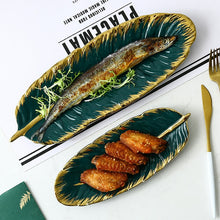 Green Banana Leaf Shape with gold rim Ceramic Plate - lekochshop