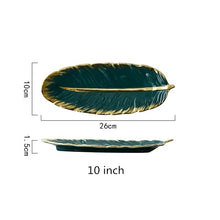 Green Banana Leaf Shape with gold rim Ceramic Plate - lekochshop