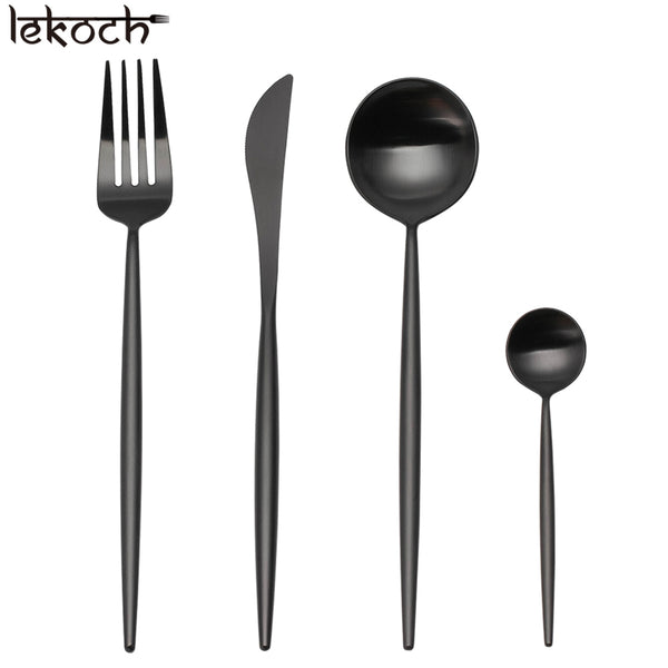 LEKOCH® 8 Pieces Stainless Steel Mirror Polished Cutlery Black Silverw –  lekochshop